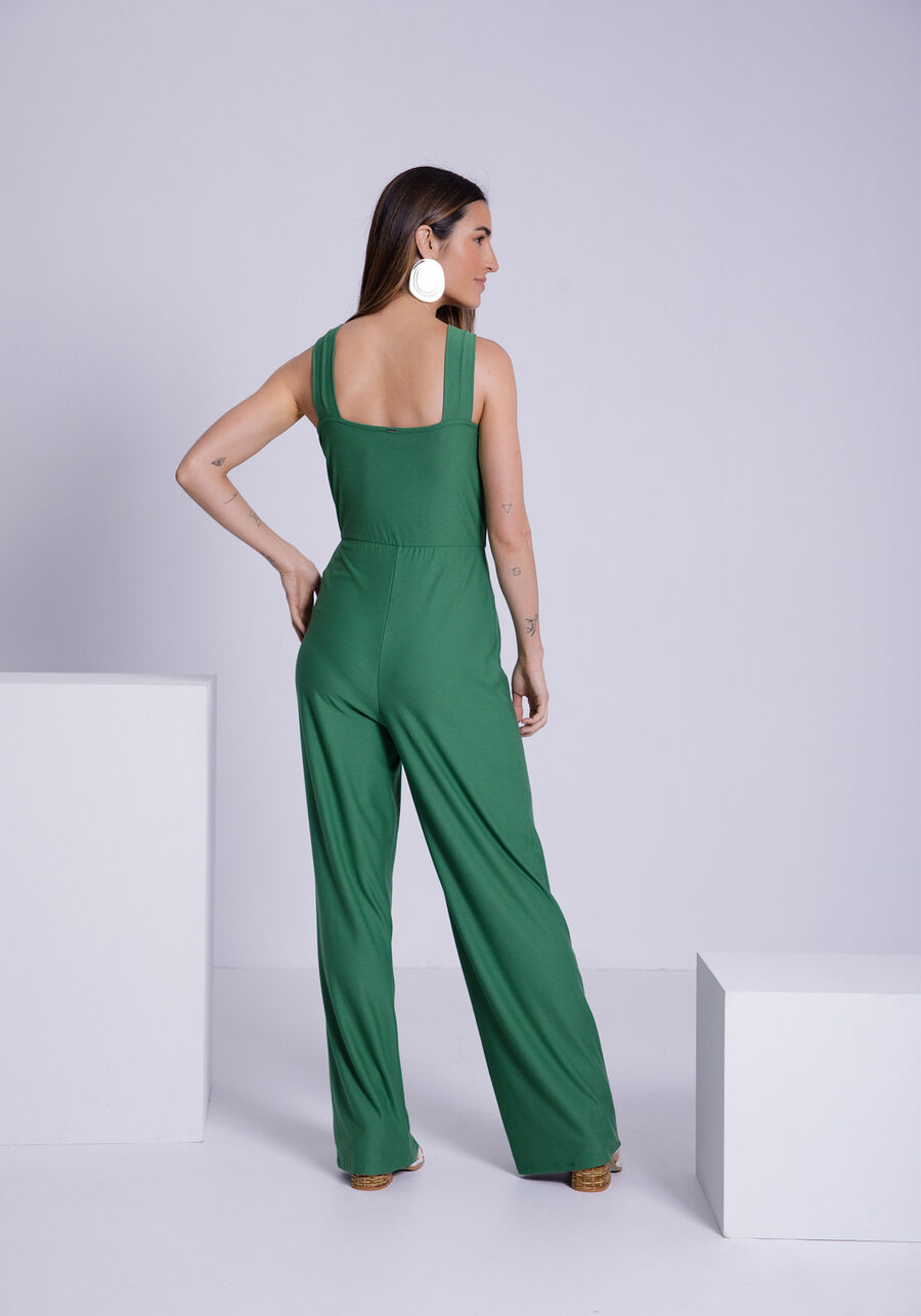 Macacão Longo em Malha Crepe com Torção Decote, VERDE SPINACH. Macacão Longo em Malha Crepe com Torção Decote, VERDE SPINACH, large.