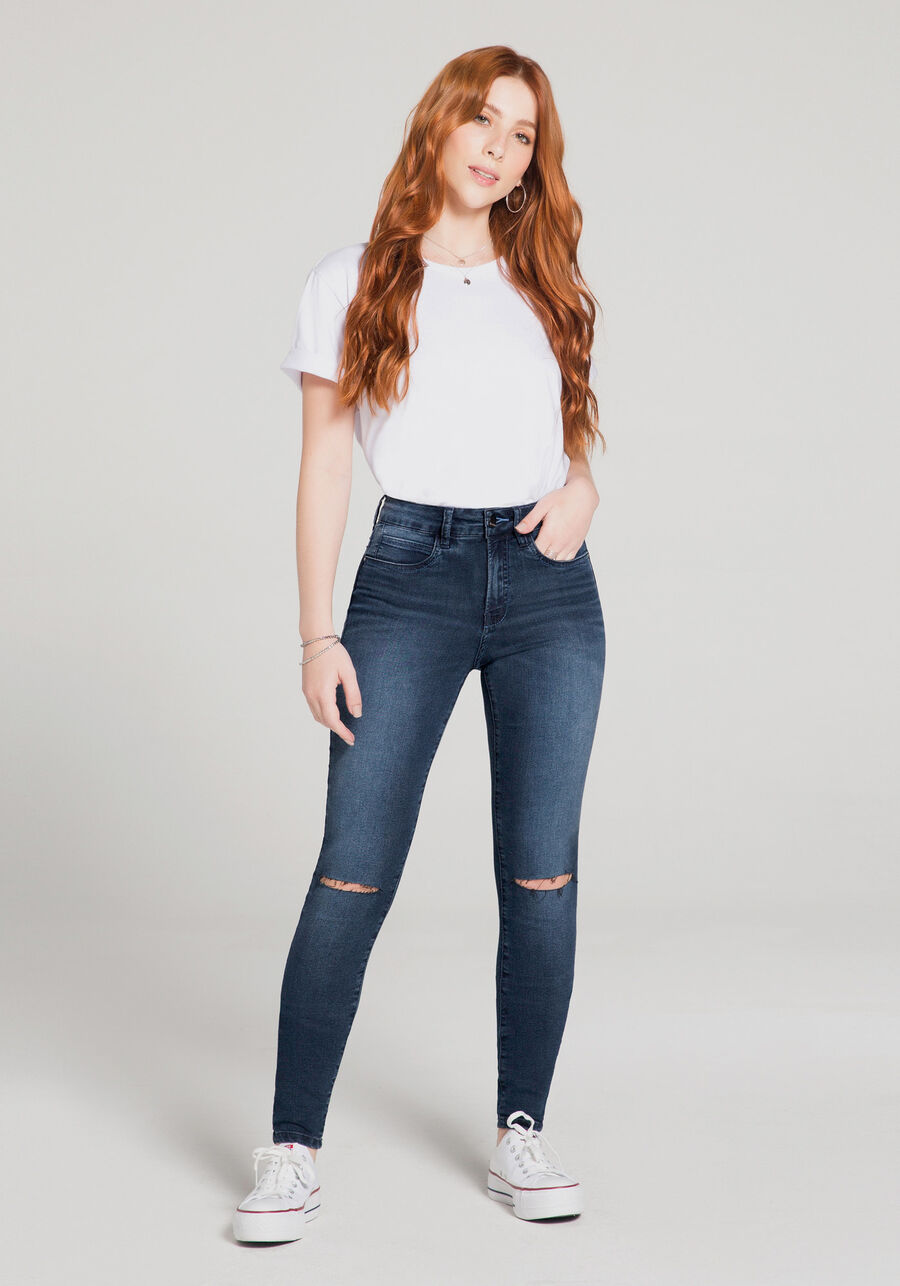 Calça Jeans Skinny Chapa Barriga com Cintura Média, JEANS. Calça Jeans Skinny Chapa Barriga com Cintura Média, JEANS, large.