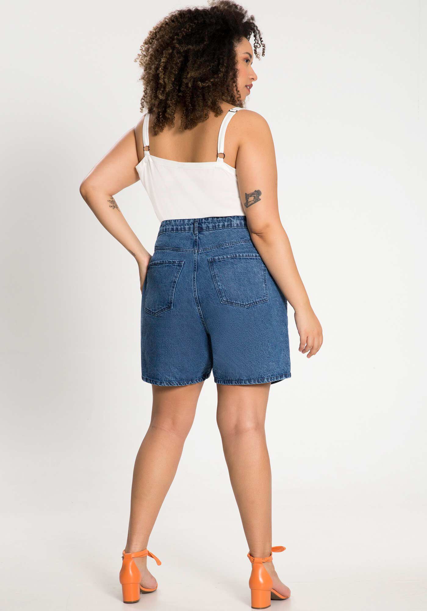 Bermuda jeans feminina cintura alta shop plus size