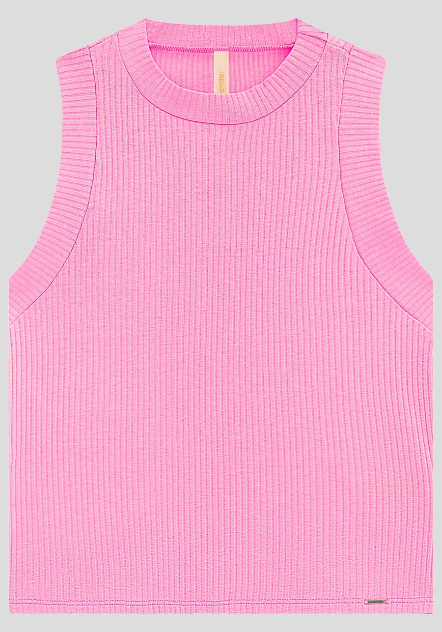 Regata Canelada com Gola, ROSA FRESH NEON. Regata Canelada com Gola, ROSA FRESH NEON, large.