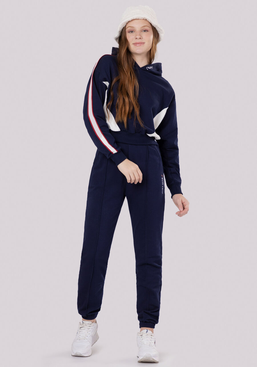 Blusão Juvenil com Capuz e Recortes, MARINHO ACTION. Blusão Juvenil com Capuz e Recortes, MARINHO ACTION, large.