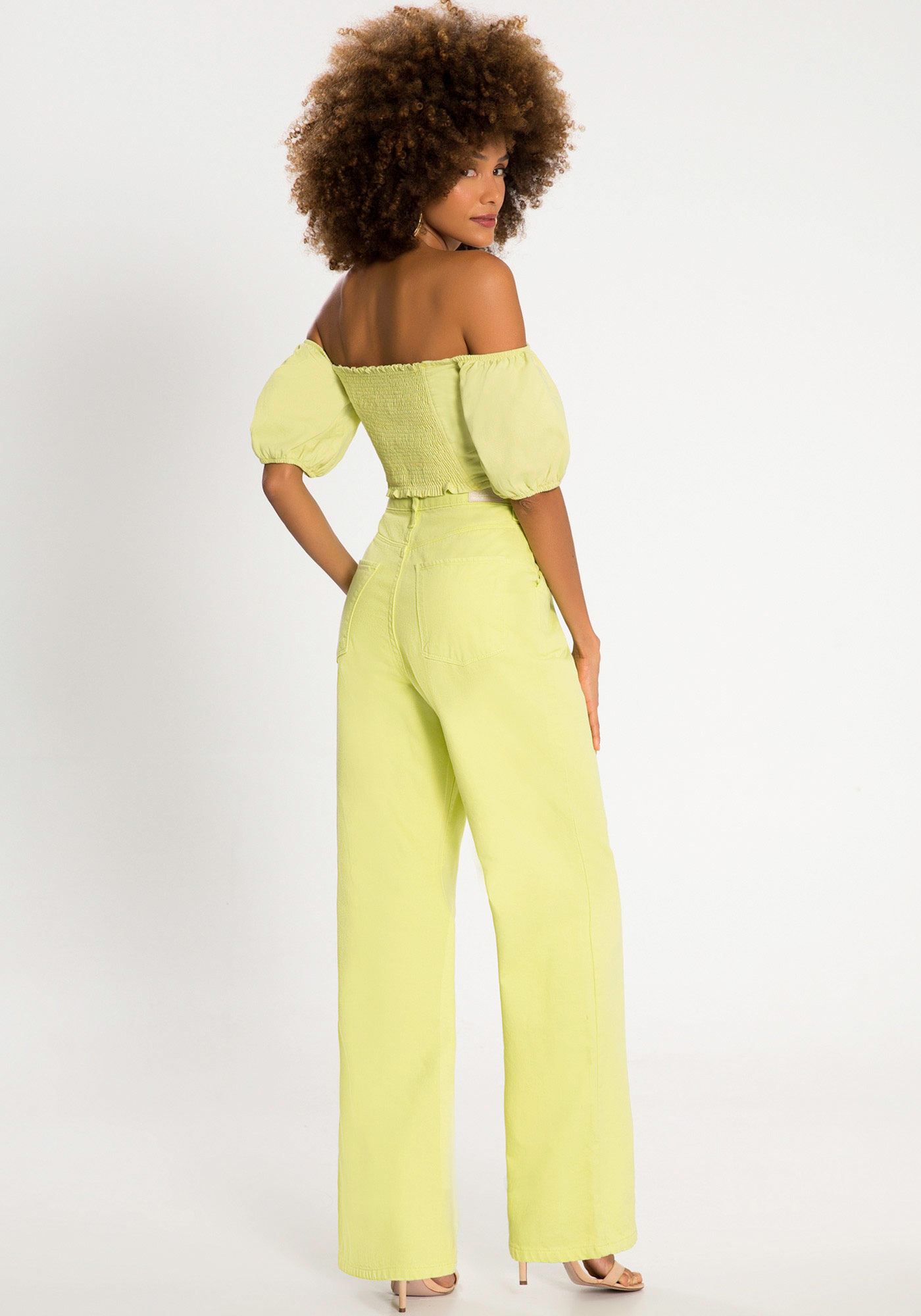 Cal&ccedil;a Sarja Wide Leg Cintura Alta com Pregas, , large.