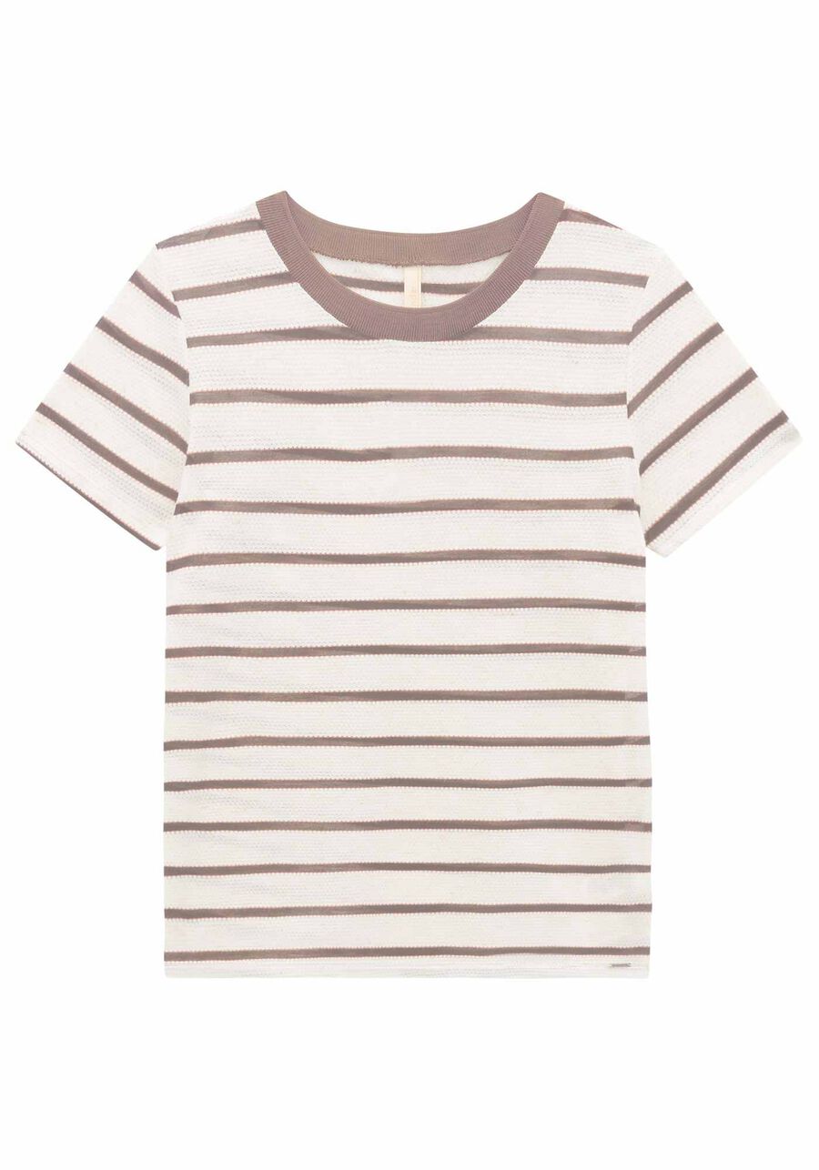 Blusa Listrada Lino Glam, BEGE/OURO. Blusa Listrada Lino Glam, BEGE/OURO, large.