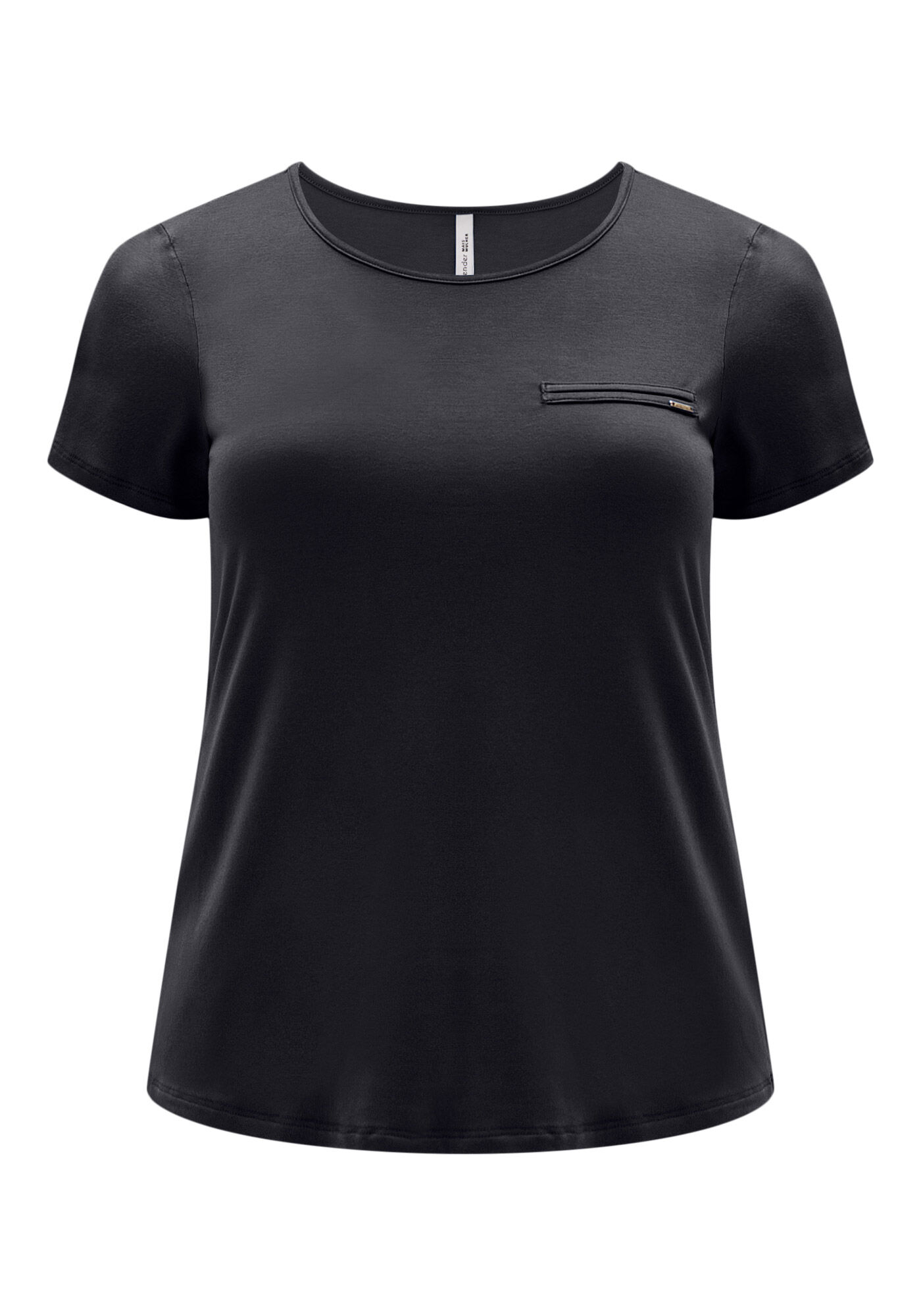 Blusa B&aacute;sica Lisa De Mangas Curtas Com Detalhe Frontal, PRETO REATIVO, large.