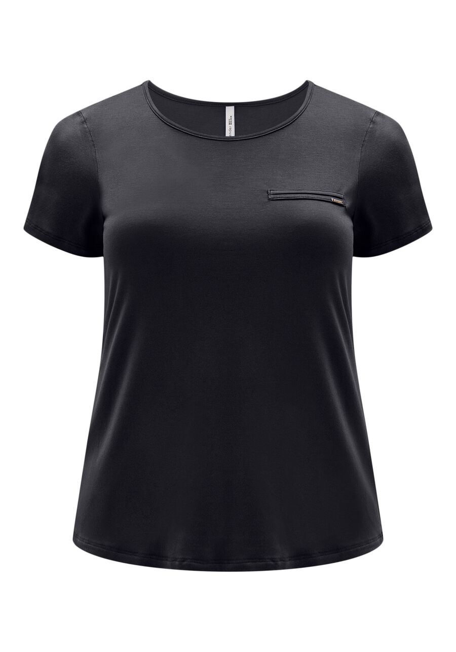 Blusa Básica Lisa De Mangas Curtas Com Detalhe Frontal, . Blusa Básica Lisa De Mangas Curtas Com Detalhe Frontal, , large.