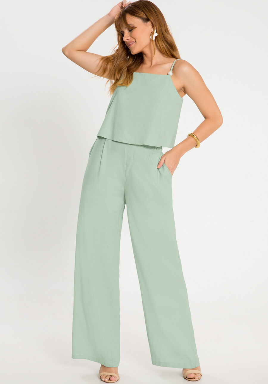 Blusa Cropped em Linho com Detalhe Alça, VERDE SPA. Blusa Cropped em Linho com Detalhe Alça, VERDE SPA, large.