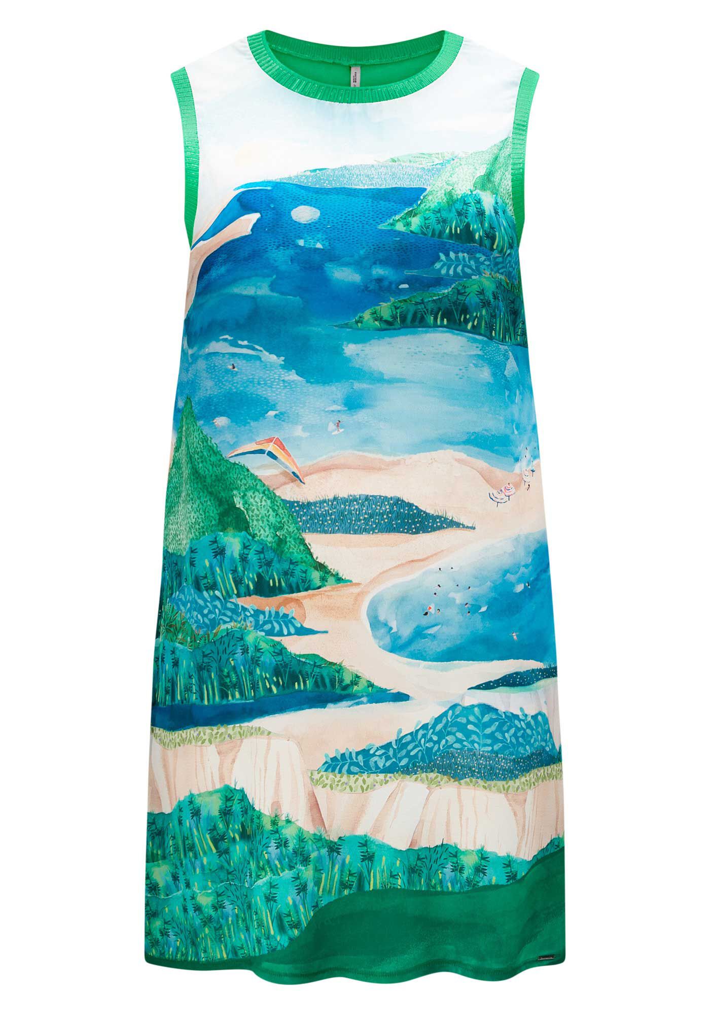 Vestido Curto Estampado Com Decote Redondo E Retil&iacute;nea, , large.