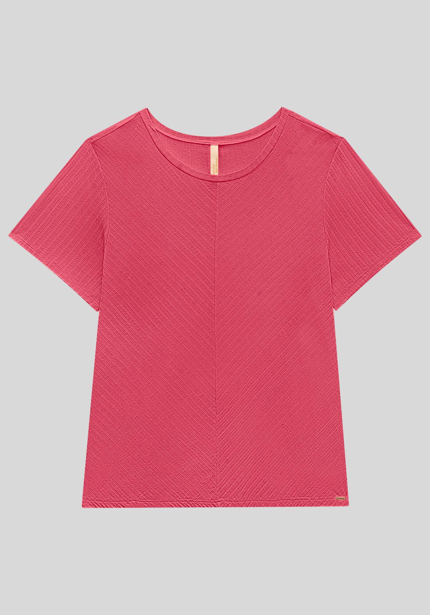 Blusa B&aacute;sica Canelada De Mangas Curtas Com Recorte Frontal, , large.