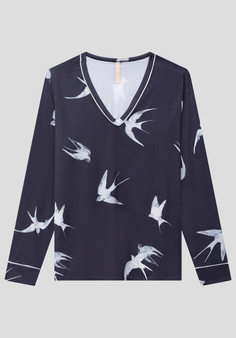 Pijama Longo em Tecido Decote V, . Pijama Longo em Tecido Decote V, , large.