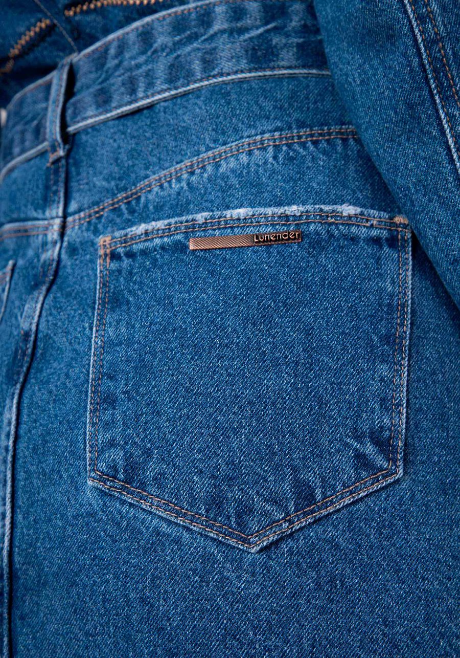 Saia Curta Jeans Cintura Alta com Cinto, . Saia Curta Jeans Cintura Alta com Cinto, , large.