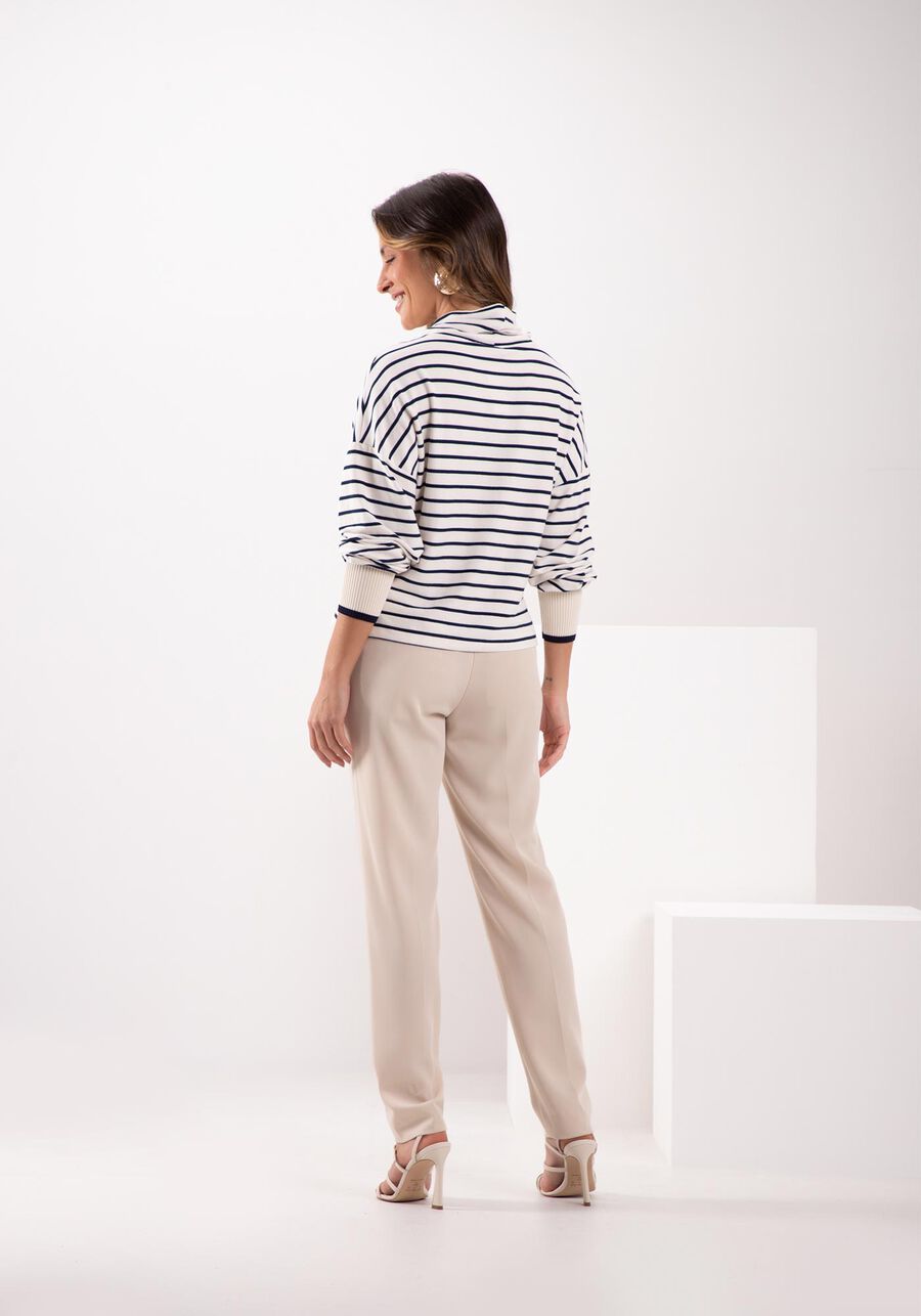 Blusão Listrado Com Gola Alta E Punhos Em Retilínea, MARINHO ACTION. Blusão Listrado Com Gola Alta E Punhos Em Retilínea, MARINHO ACTION, large.