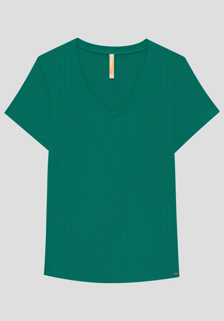 Blusa Básica Em Malha Canelada Com Mangas Curtas E Decote V, . Blusa Básica Em Malha Canelada Com Mangas Curtas E Decote V, , large.