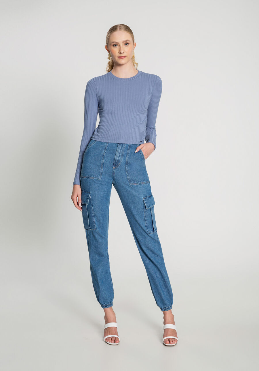 Blusa Manga Longa Canelada Básica com Gola, . Blusa Manga Longa Canelada Básica com Gola, , large.