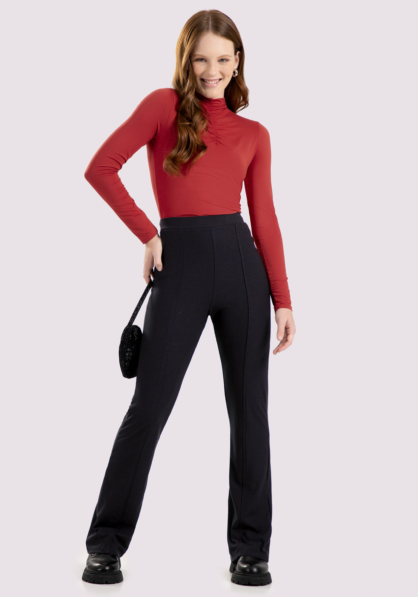 Cal&ccedil;a Bailarina Juvenil com Cintura Alta, PRETO REATIVO, large.