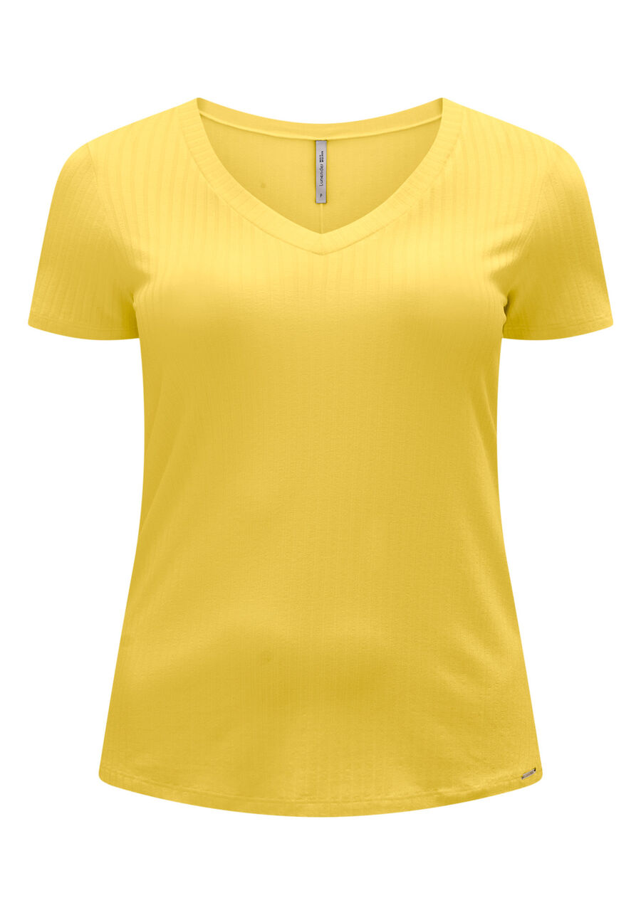 Blusa Básica Em Malha Canelada Com Mangas Curtas E Decote V, . Blusa Básica Em Malha Canelada Com Mangas Curtas E Decote V, , large.