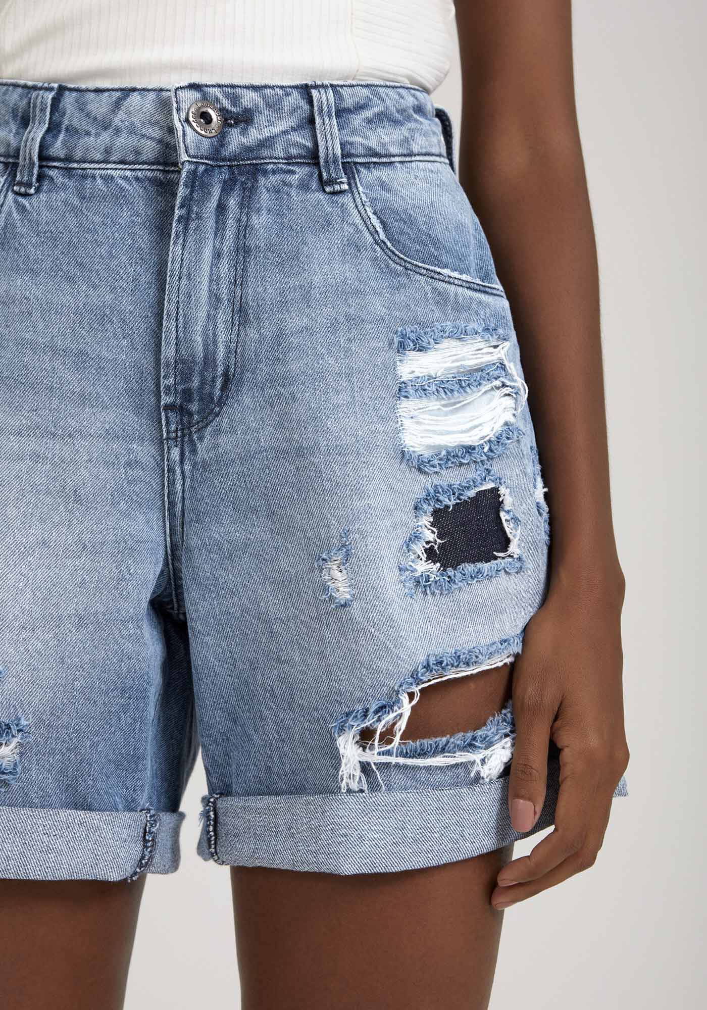 Shorts Jeans Boyfriend com Rasgados Lunender