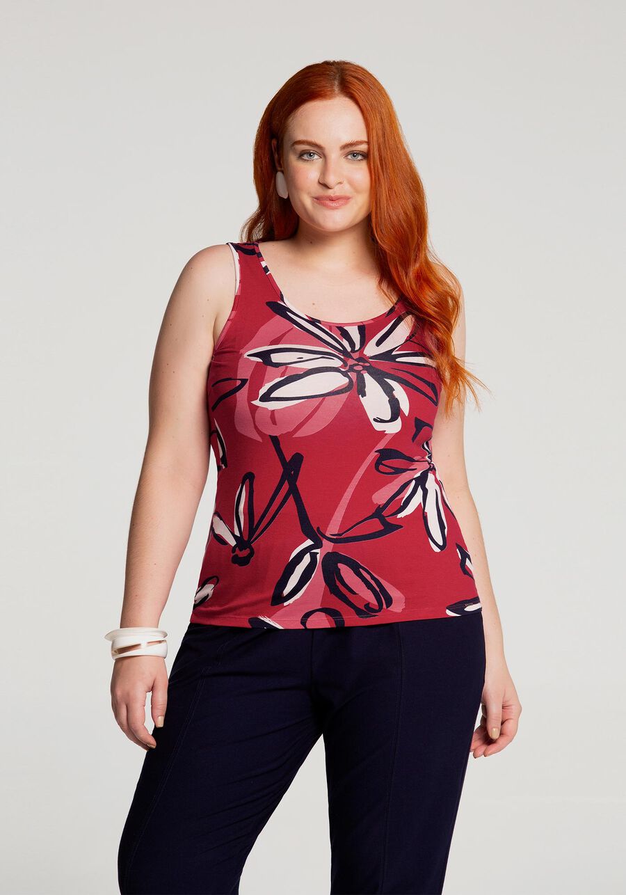 Regata Plus Size Estampada Malha Viscose, VERMELHO NATTY. Regata Plus Size Estampada Malha Viscose, VERMELHO NATTY, large.