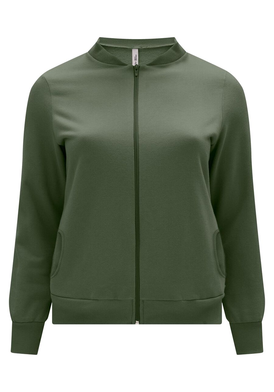 Jaqueta Plus Size Em Moletom Felpado De Algodão Com Zíper, . Jaqueta Plus Size Em Moletom Felpado De Algodão Com Zíper, , large.