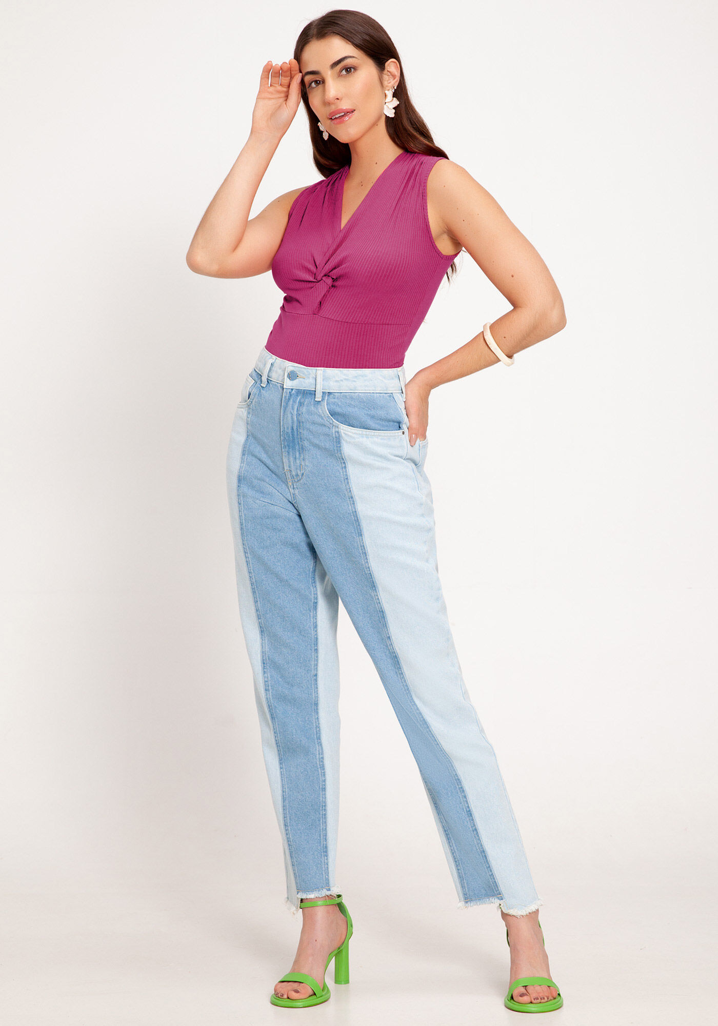 Blusa Sem Mangas Canelada com Tor&ccedil;&atilde;o Decote, ROSA AMETHYST, large.