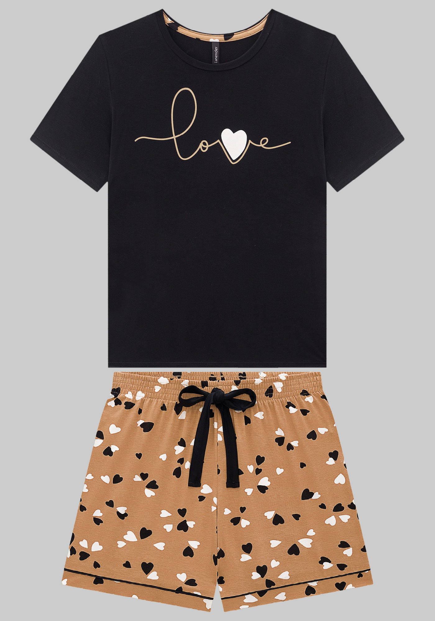 Pijama em Malha Viscose com Blusa e Shorts, AMAR BEGE, large.