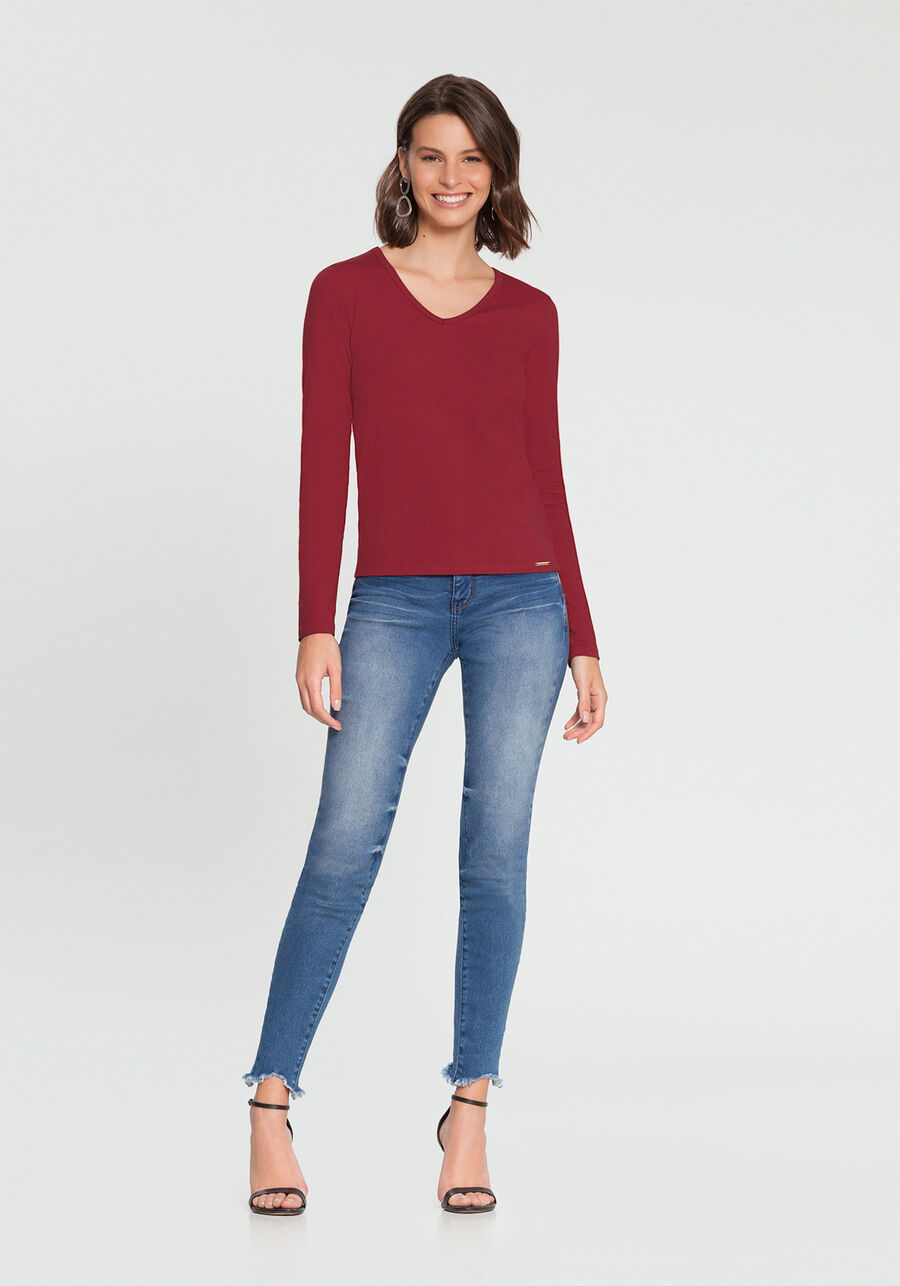 Blusa Manga Longa Básica em Malha com Decote V, . Blusa Manga Longa Básica em Malha com Decote V, , large.