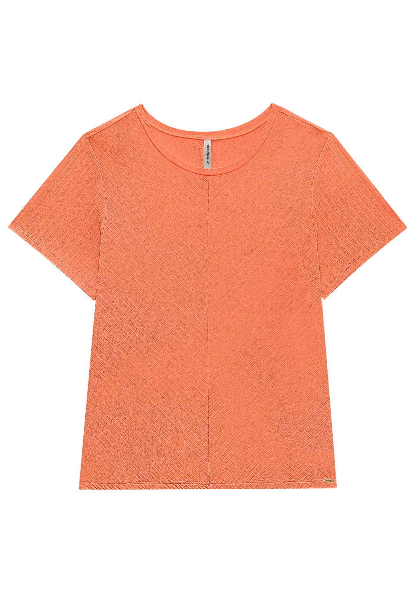 Blusa B&aacute;sica Canelada De Mangas Curtas Com Recorte Frontal, , large.