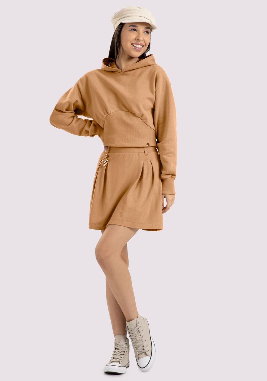 Blusão Cropped Juvenil com Capuz Estampado, BEGE CAMEL LIGHT. Blusão Cropped Juvenil com Capuz Estampado, BEGE CAMEL LIGHT, large.