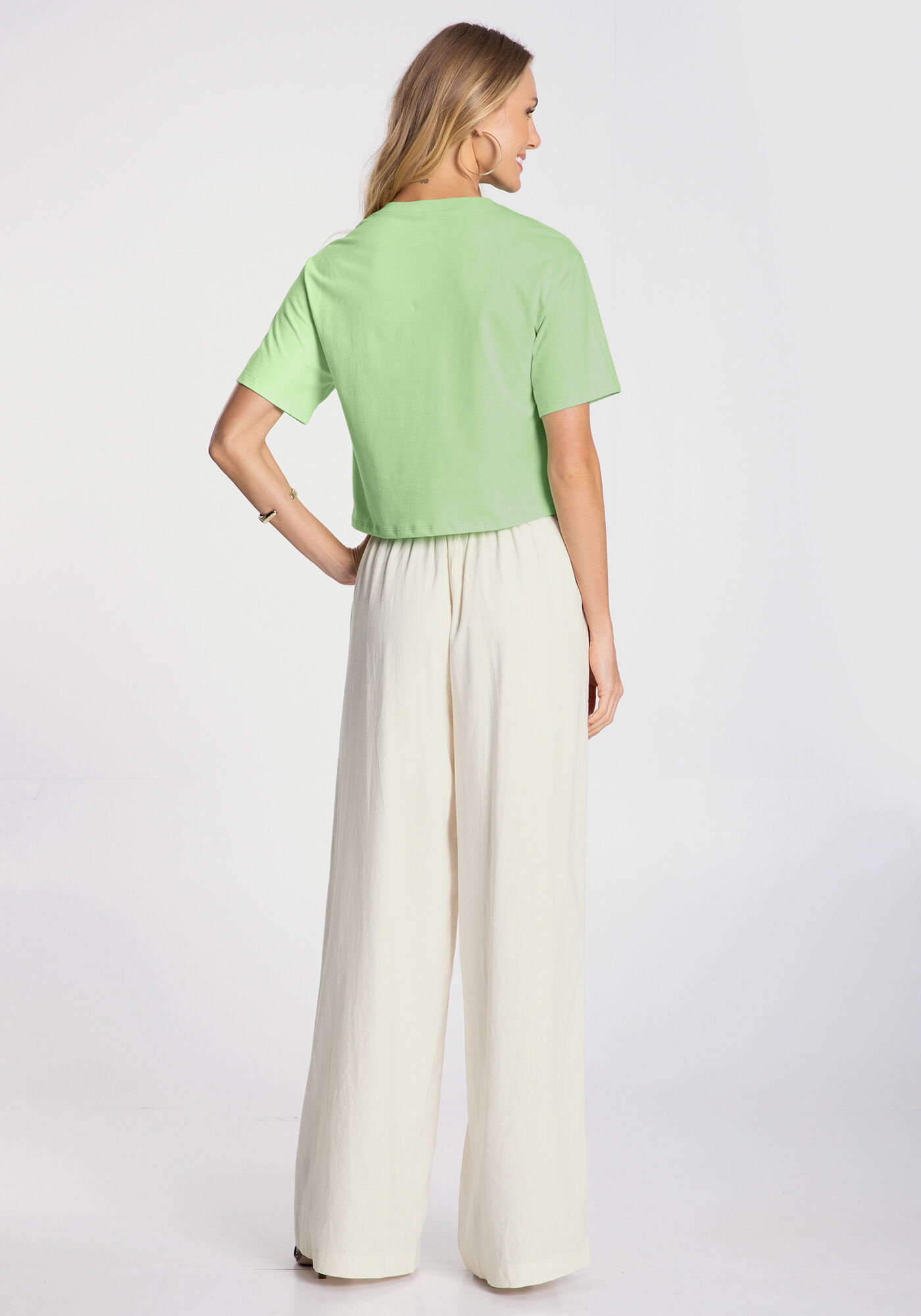 T-shirt Cropped em Malha com Estampa Rio, , large.