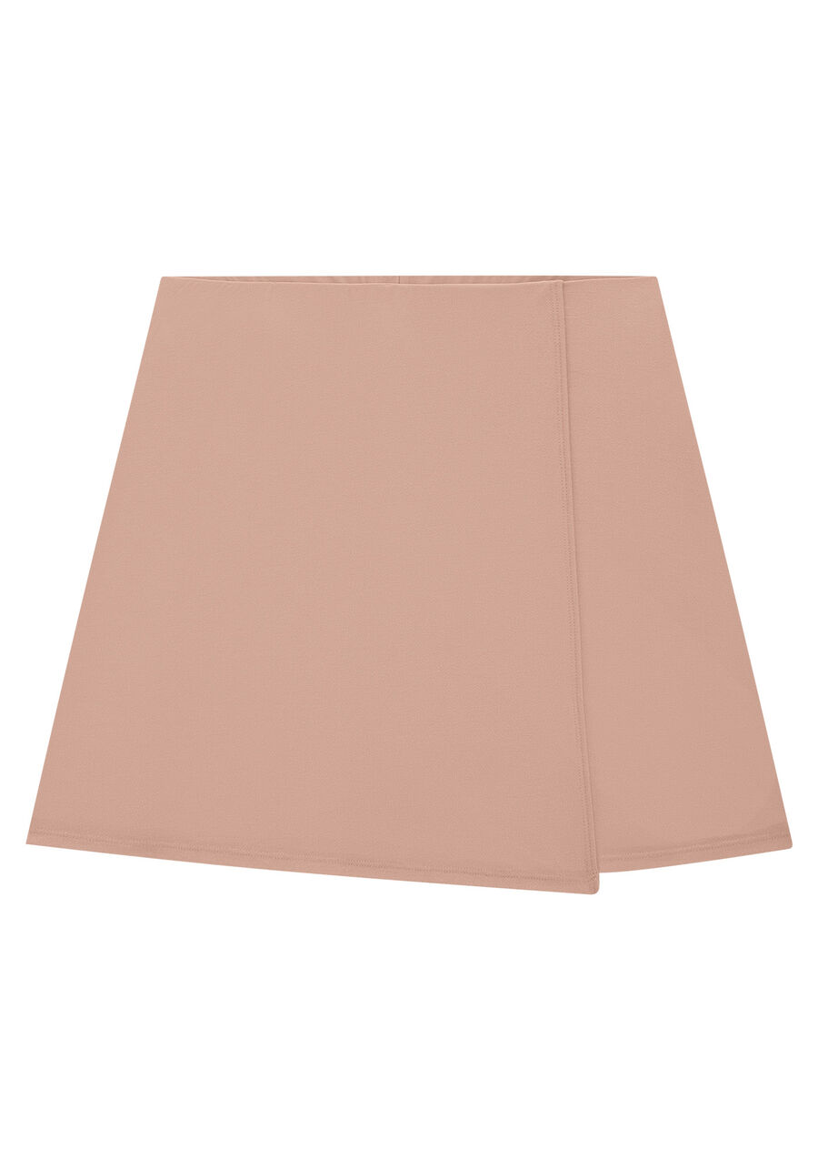 Shorts Saia Plus Size em Malha Crepe com Recorte Sobreposto, BEGE WOOL. Shorts Saia Plus Size em Malha Crepe com Recorte Sobreposto, BEGE WOOL, large.