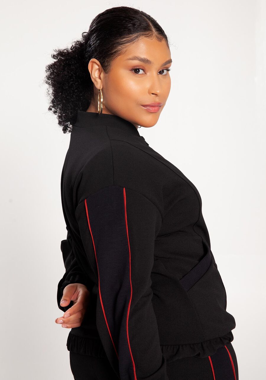Jaqueta Plus Size em Malha com Bolsos, PRETO REATIVO. Jaqueta Plus Size em Malha com Bolsos, PRETO REATIVO, large.