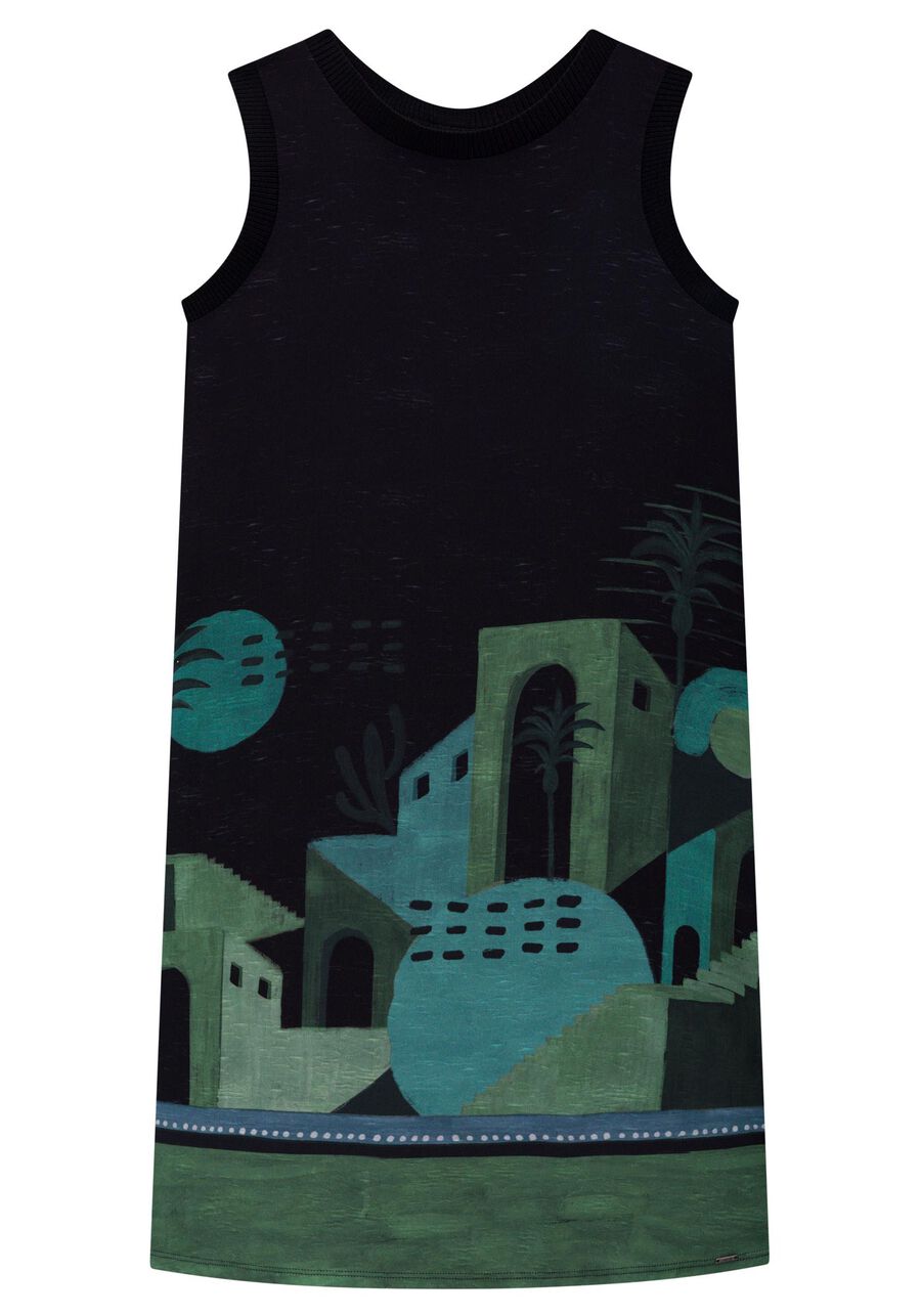 Vestido Curto em Malha e Tecido Estampado, . Vestido Curto em Malha e Tecido Estampado, , large.