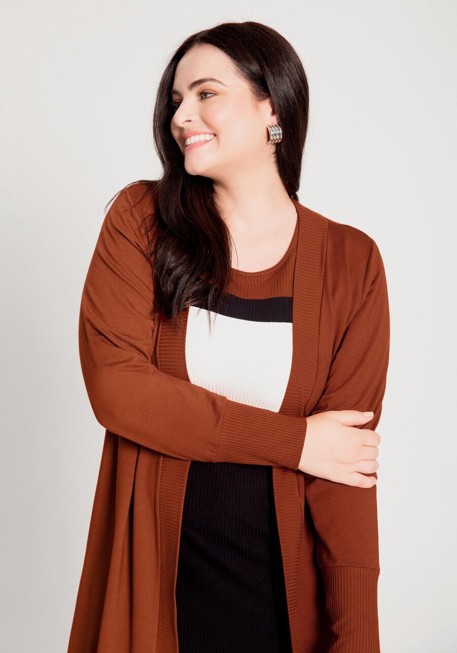 Cardigan Alongado em Moletom Plus Size, . Cardigan Alongado em Moletom Plus Size, , large.