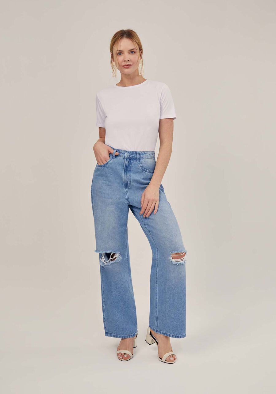 Calça Wide Leg Jeans Destroyer, JEANS. Calça Wide Leg Jeans Destroyer, JEANS, large.