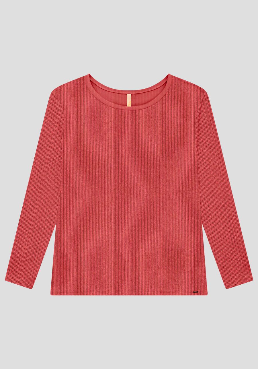 Blusa Básica De Mangas Longas Plus Size Em Malha Canelada, VERMELHO CEDRO-ROSA. Blusa Básica De Mangas Longas Plus Size Em Malha Canelada, VERMELHO CEDRO-ROSA, large.