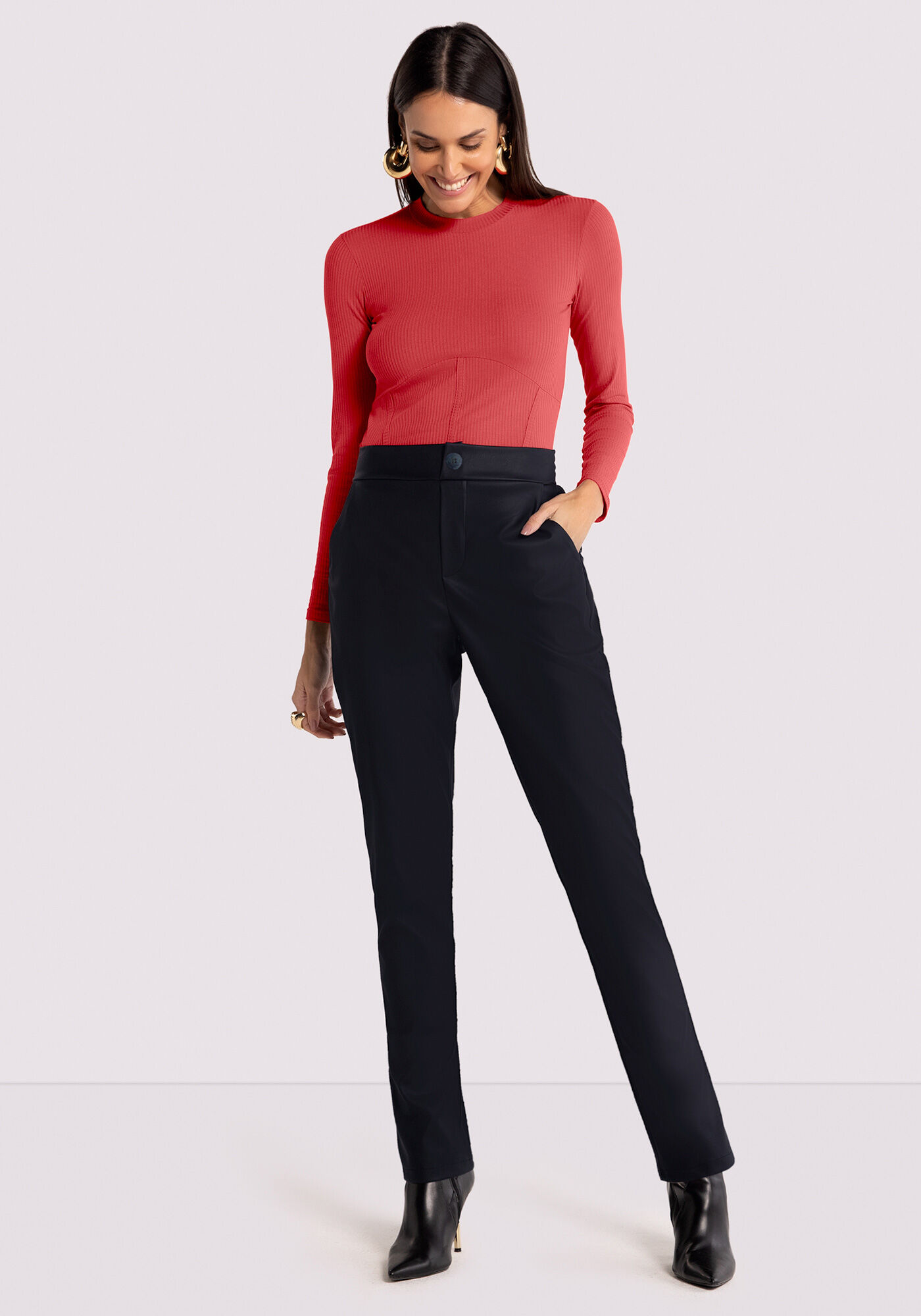 Cal&ccedil;a Comfort em PU com Cintura Alta, , large.