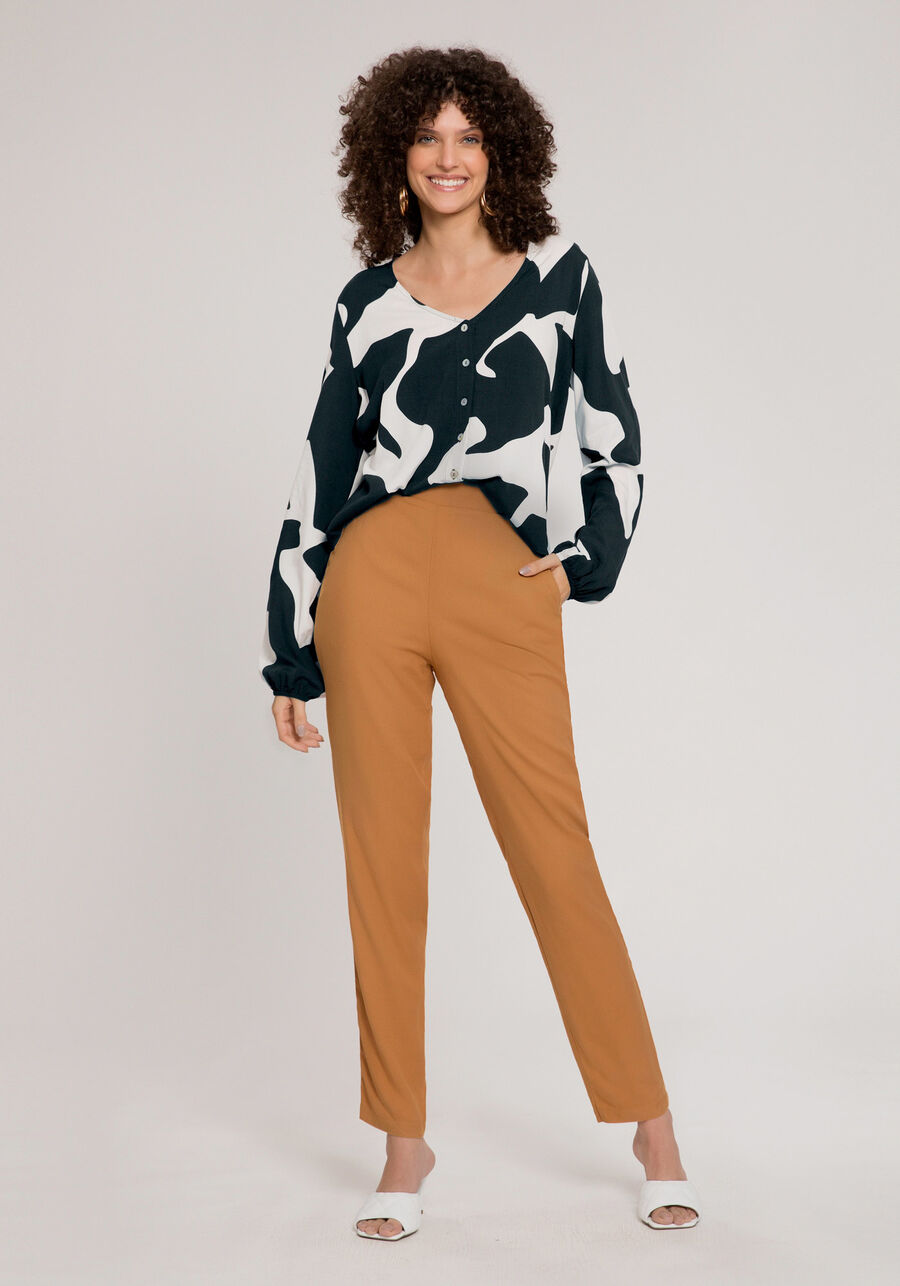 Camisa Estampada em Viscose com Manga Bufante, FLUIDEZ VERDE E. Camisa Estampada em Viscose com Manga Bufante, FLUIDEZ VERDE E, large.