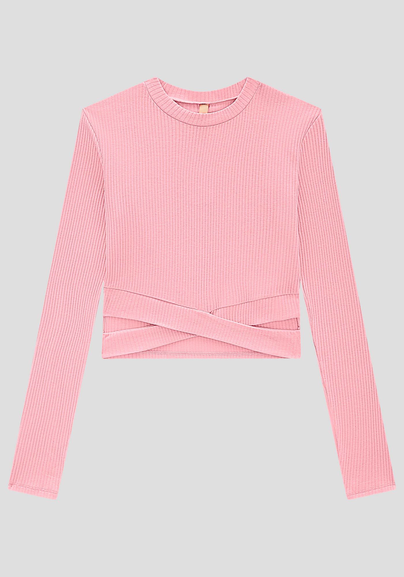 Blusa Juvenil Canelada com Recorte Barra, ROSA TRAZINA, large.