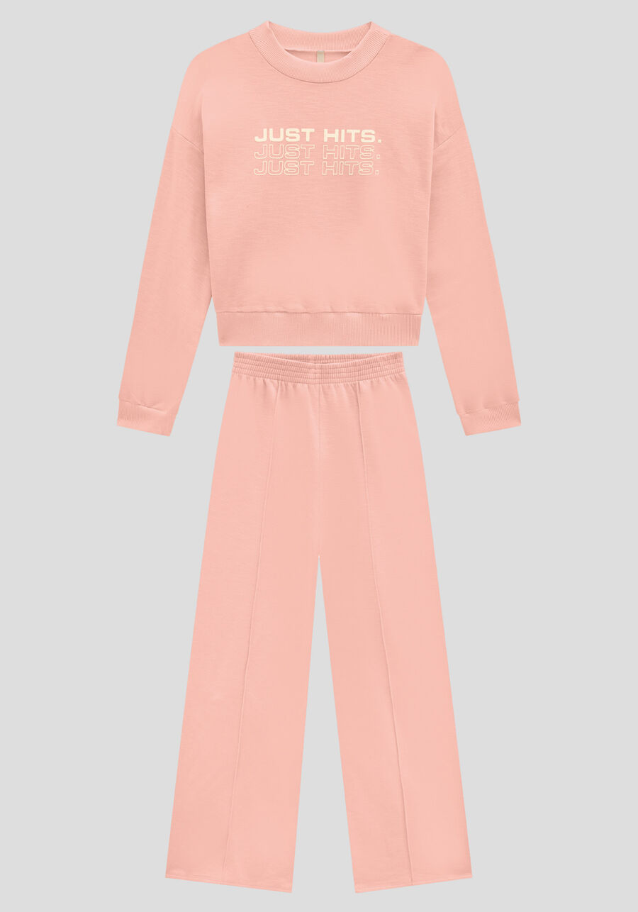 Conjunto Juvenil em Moletom com Calça Wide Leg, SALMAO SENSACAO. Conjunto Juvenil em Moletom com Calça Wide Leg, SALMAO SENSACAO, large.