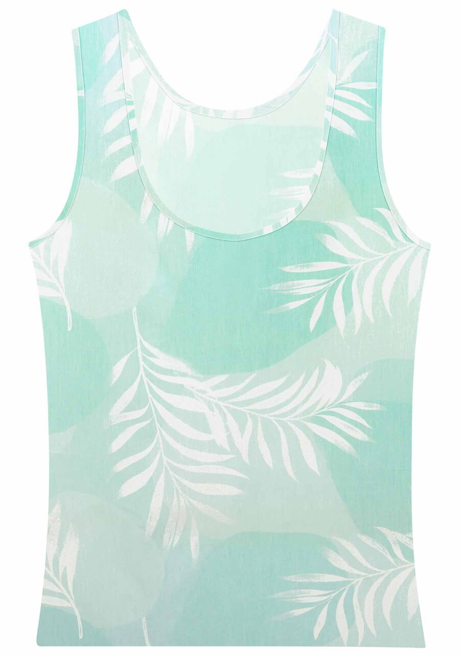 Regata Canelada Estampa Tropical, VERDE COCKATOO. Regata Canelada Estampa Tropical, VERDE COCKATOO, large.