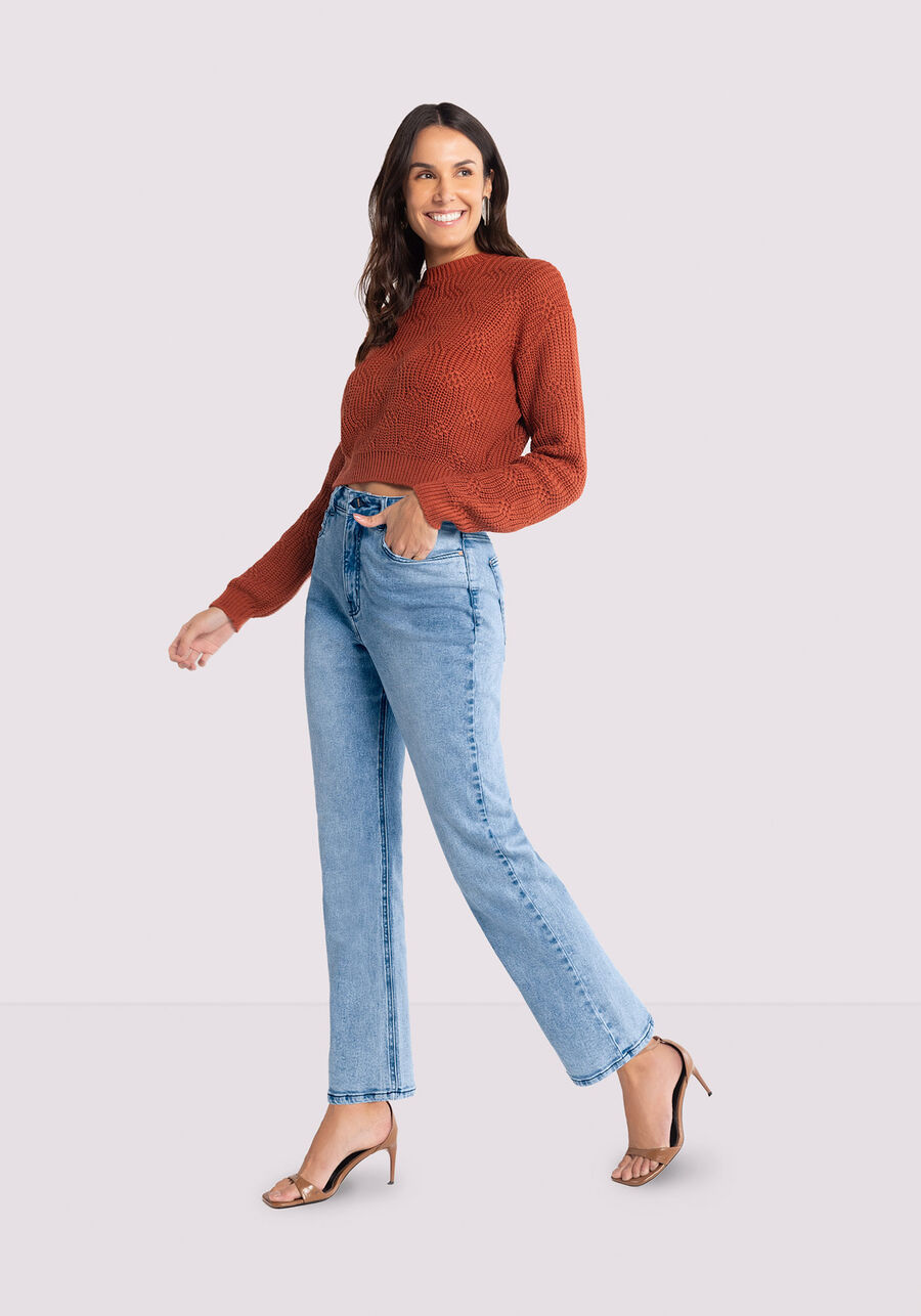Calça Jeans Reta com Cintura Alta Chapa Barriga, JEANS. Calça Jeans Reta com Cintura Alta Chapa Barriga, JEANS, large.