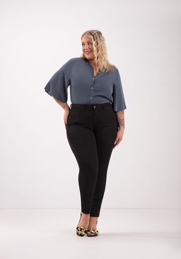 Calça Skinny De Cintura Média Plus Size Sarja Chapa Barriga, PRETO REATIVO. Calça Skinny De Cintura Média Plus Size Sarja Chapa Barriga, PRETO REATIVO, large.