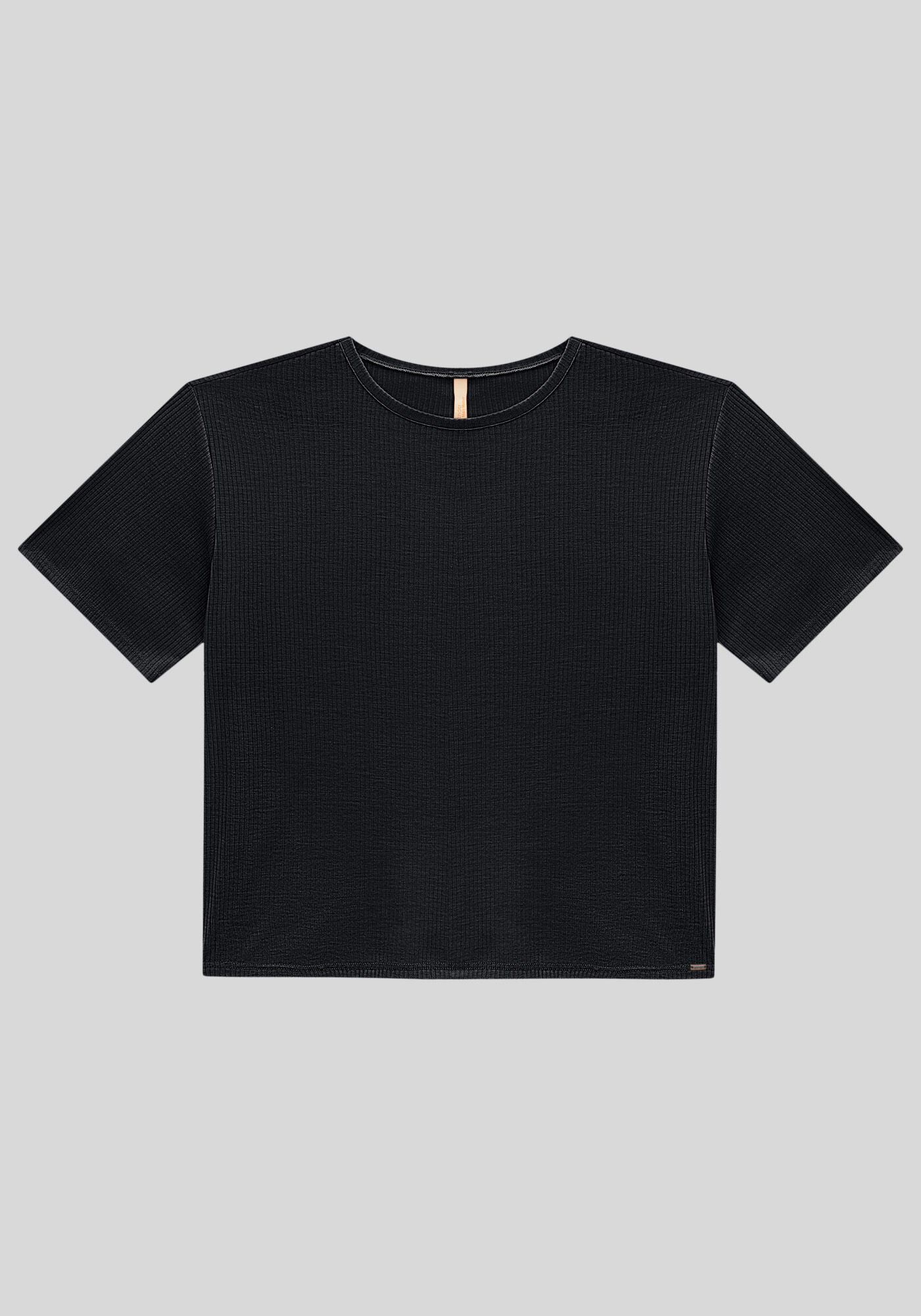 Blusa Plus Size Canelada B&aacute;sica com Manga Curta, PRETO REATIVO, large.