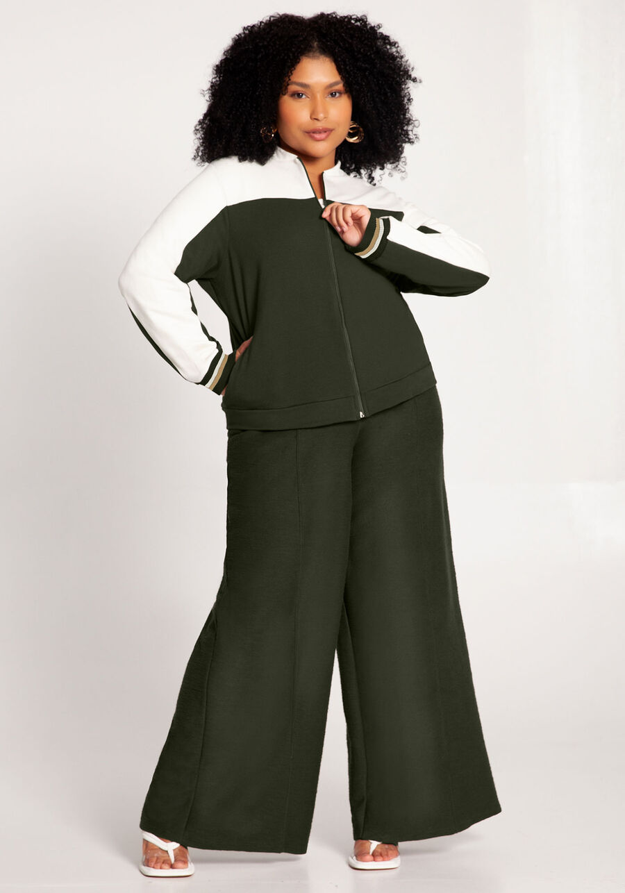 Jaqueta Plus Size em Malha com Bolsos e Retilínea, VERDE ROBUST. Jaqueta Plus Size em Malha com Bolsos e Retilínea, VERDE ROBUST, large.