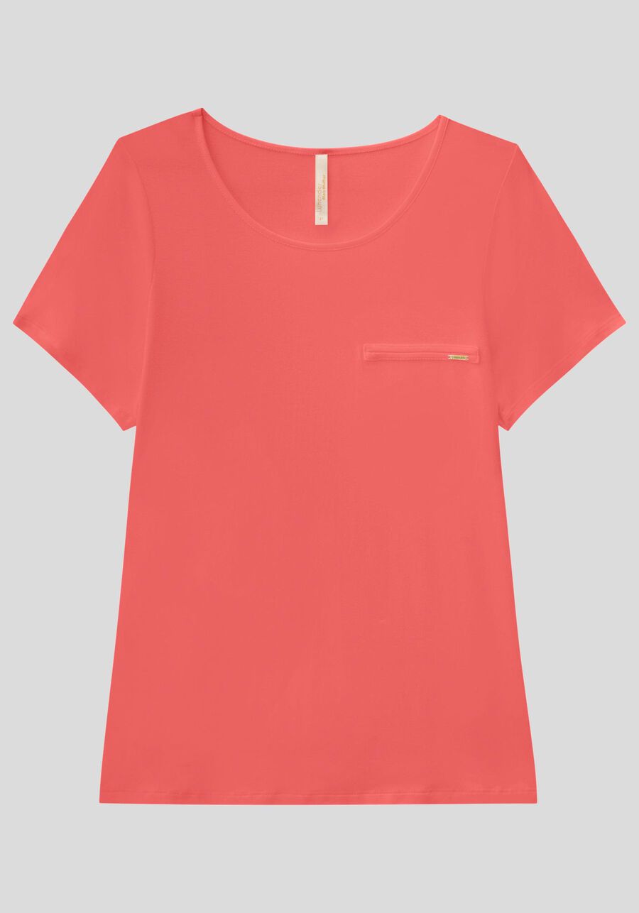 Blusa Básica Lisa De Mangas Curtas Com Detalhe Frontal, . Blusa Básica Lisa De Mangas Curtas Com Detalhe Frontal, , large.