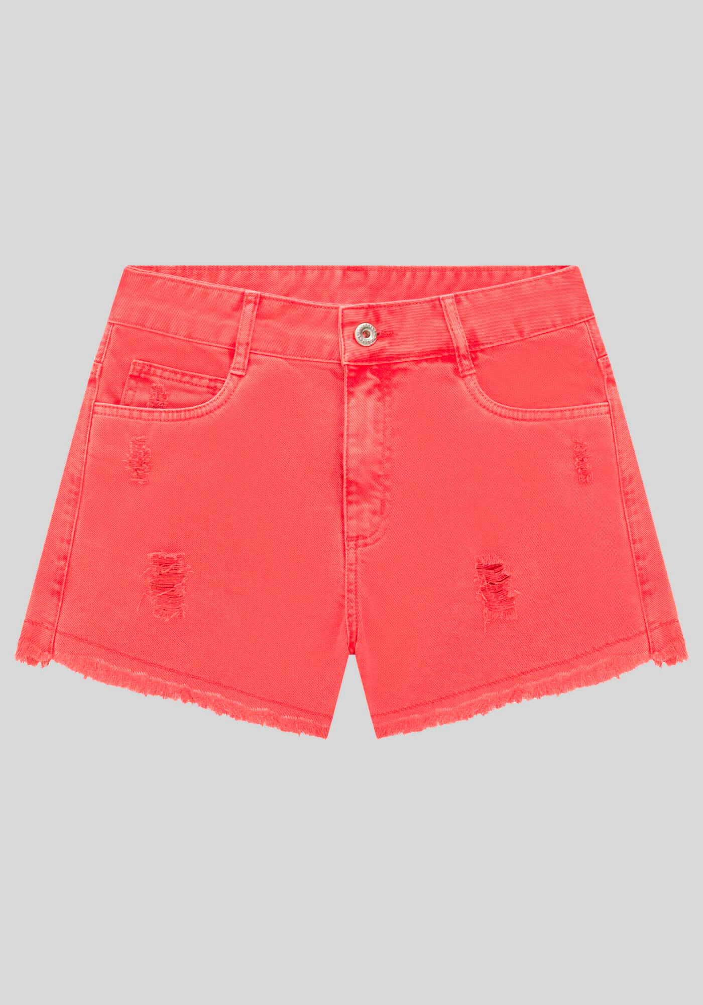 Shorts Sarja Juvenil Cintura M&eacute;dia Estonado, SALMAO BRIGHT CORAL, large.