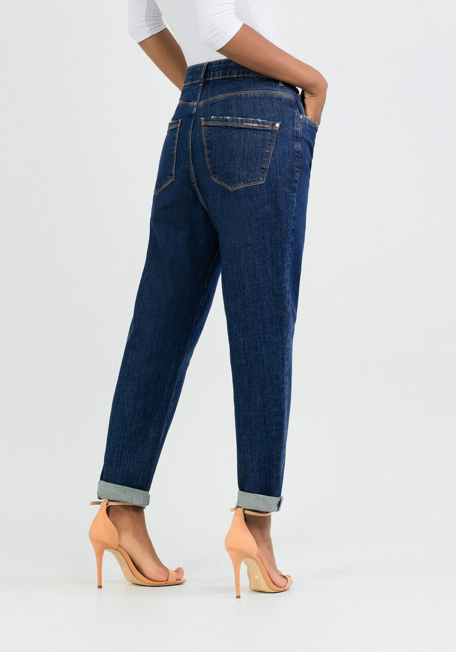 Calça Mommy Cintura Alta, JEANS ESCURO. Calça Mommy Cintura Alta, JEANS ESCURO, large.