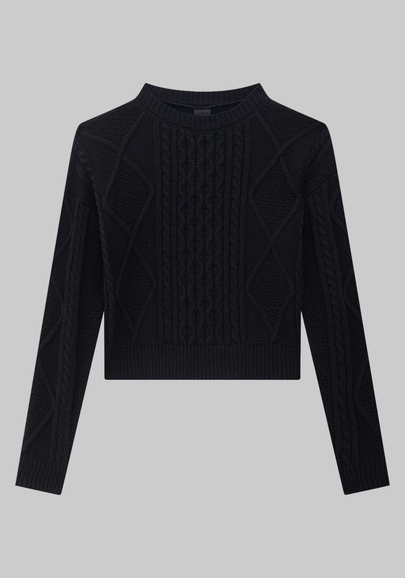 Blus&atilde;o Cropped Juvenil em Tric&ocirc;, PRETO REATIVO, large.