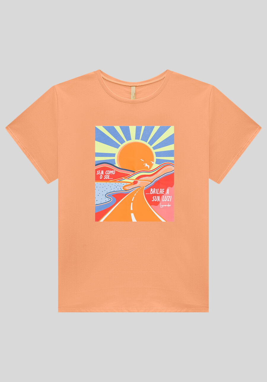 T-shirt Plus Size em Malha com Estampa Solar, LARANJA BRIGHT, large.