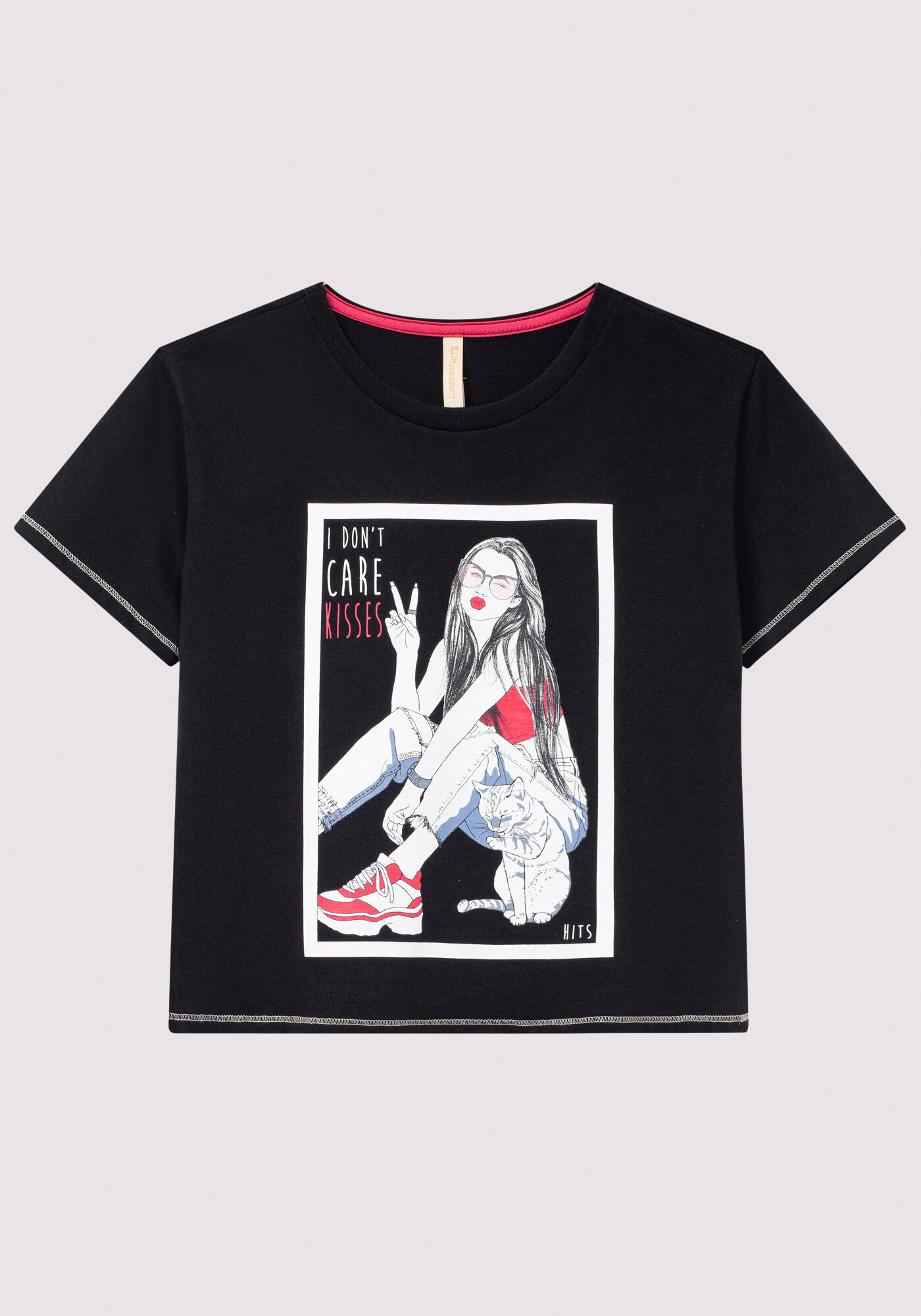 T-shirt Juvenil em Malha Estampada, PRETO REATIVO, large.