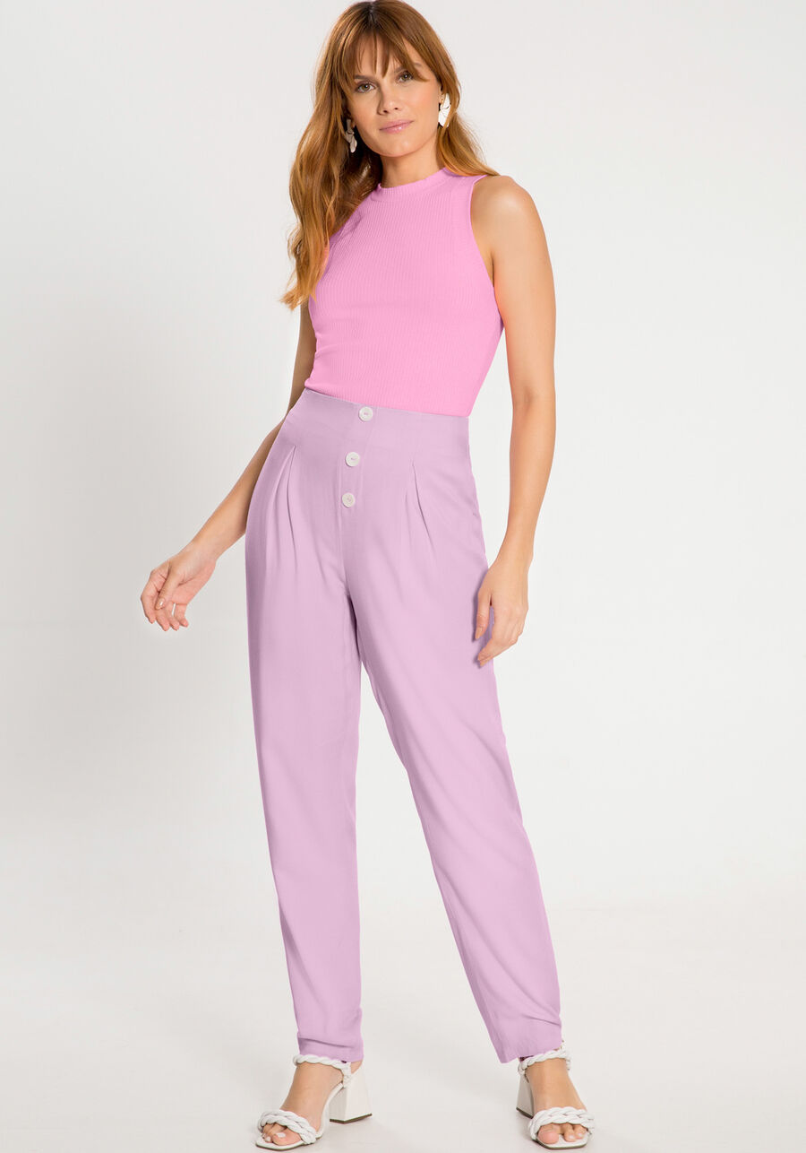 Regata Canelada com Gola, ROSA FRESH NEON. Regata Canelada com Gola, ROSA FRESH NEON, large.